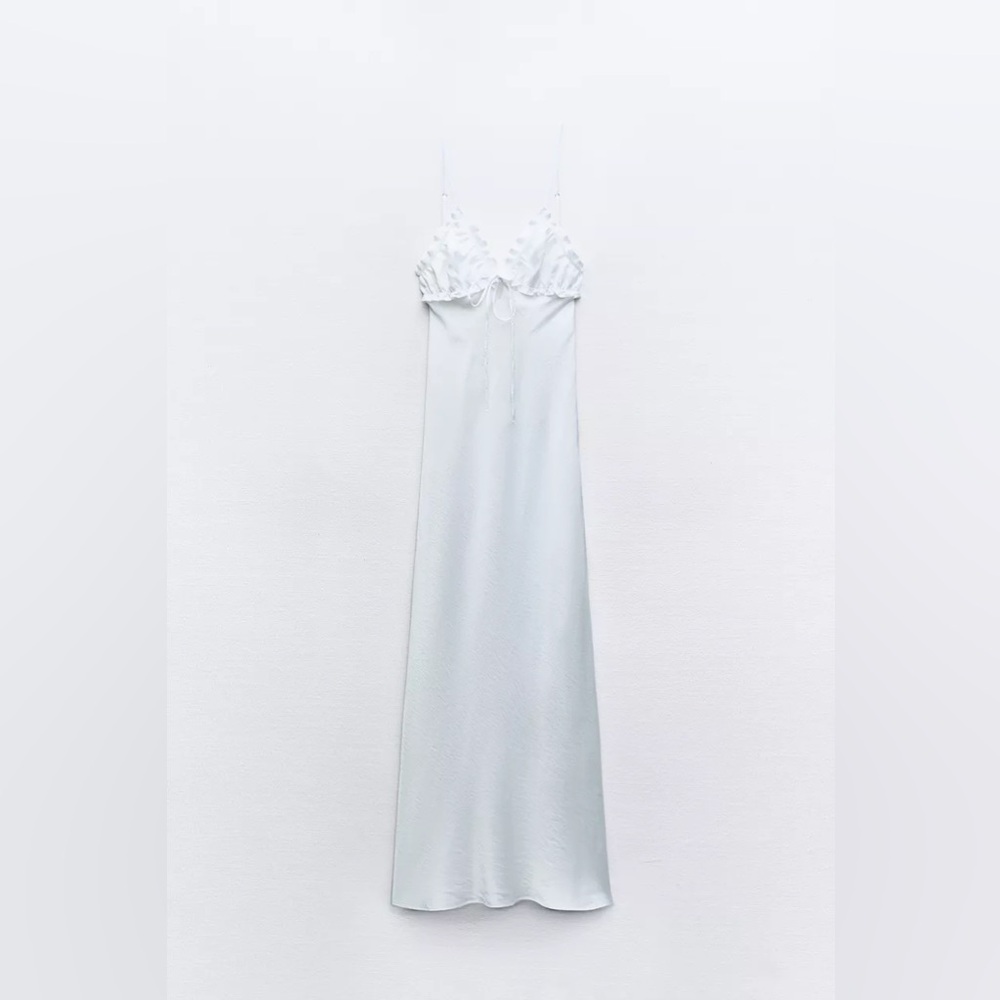 NWT- ZARA SATIN MIDI DRESS WITH RUFFLES